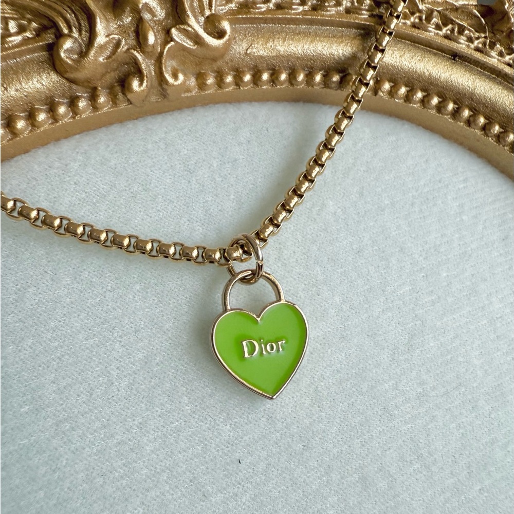 Upcycled Gold Chain Necklace with Green Heart Pendant